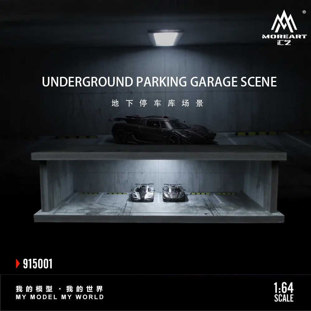 Diorama 1/64 Scale Car Garage Model LED Lighting City Street Underground Parking Lot Workshop Scene Display Model Collection Gift Toy