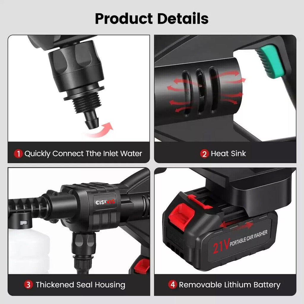 Portable Cordless Car Pressure Washer Water High Jet Wash Cleaner Gun And 2 Battery