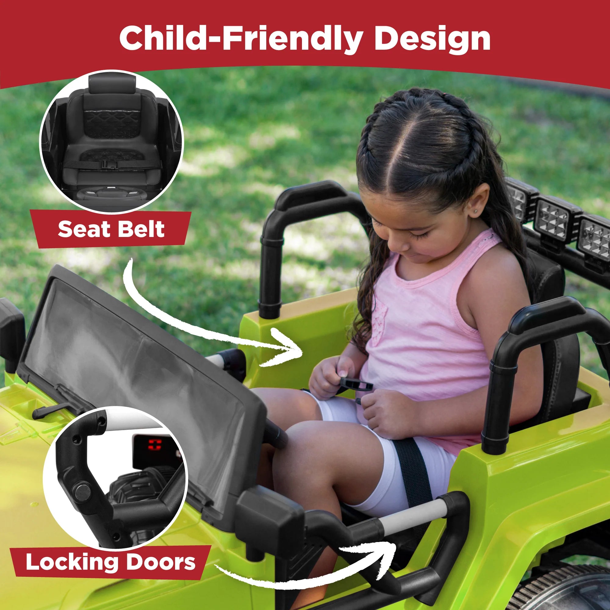 Jumbo 12V Kids Electric Ride on Car with Parent Remote, Seat Harness