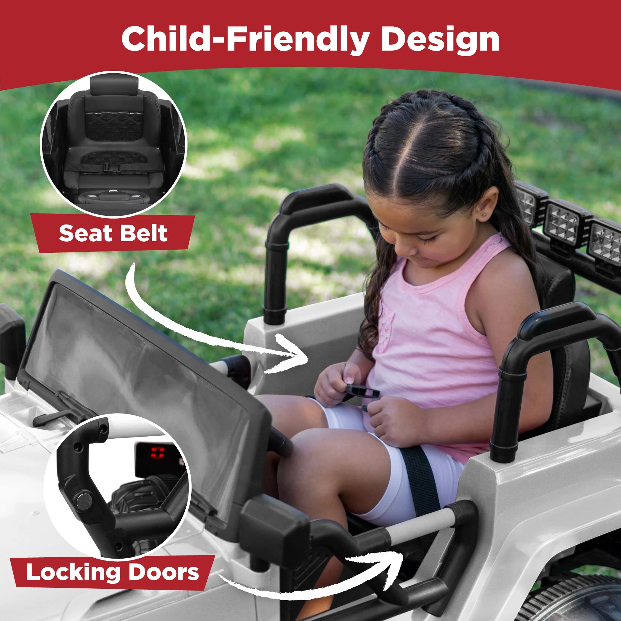 Jumbo 12V Kids Electric Ride on Car with Parent Remote, Seat Harness