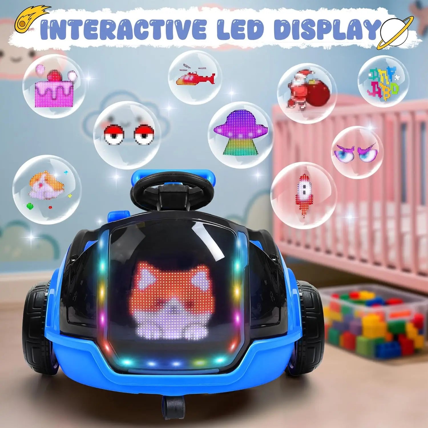 ANPABO 3-In-1 Electric Push Ride on Car, 12V Kids Ride on Toy W/Remote Control, 360° Spin, 5-Point Safety Belt, Colorful LED Light, Music Player, Push Car for Toddler