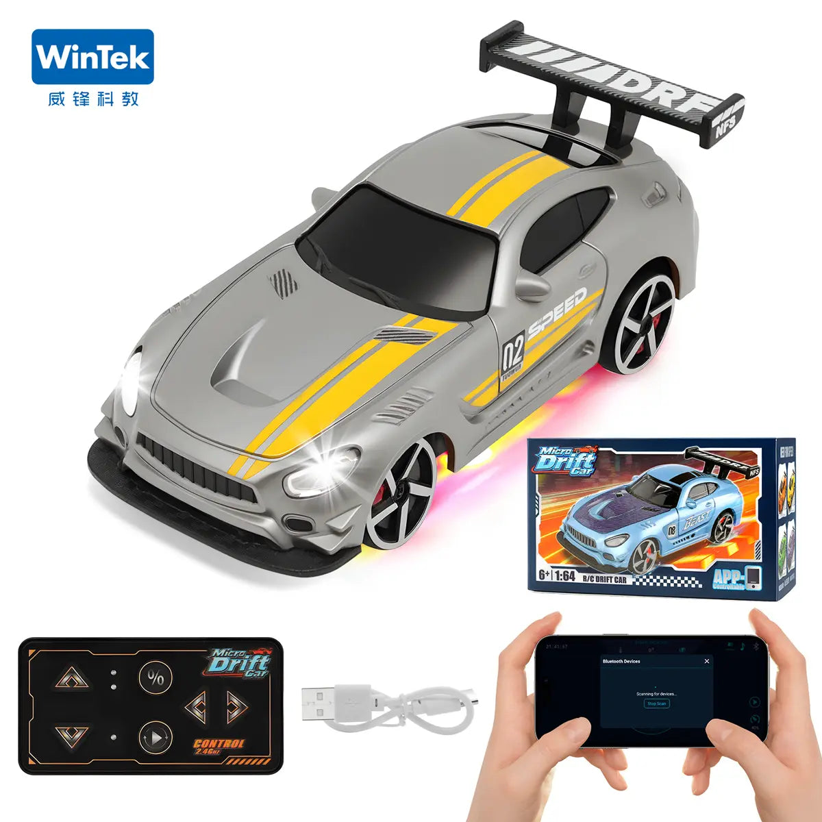 2026 Wintek 1:64 Mini Drift RC Car – Adult Desktop Racing Toy, App-Controlled RC with LED Lights & Adjustable Speed, Cool Gift for Boyfriend & Men