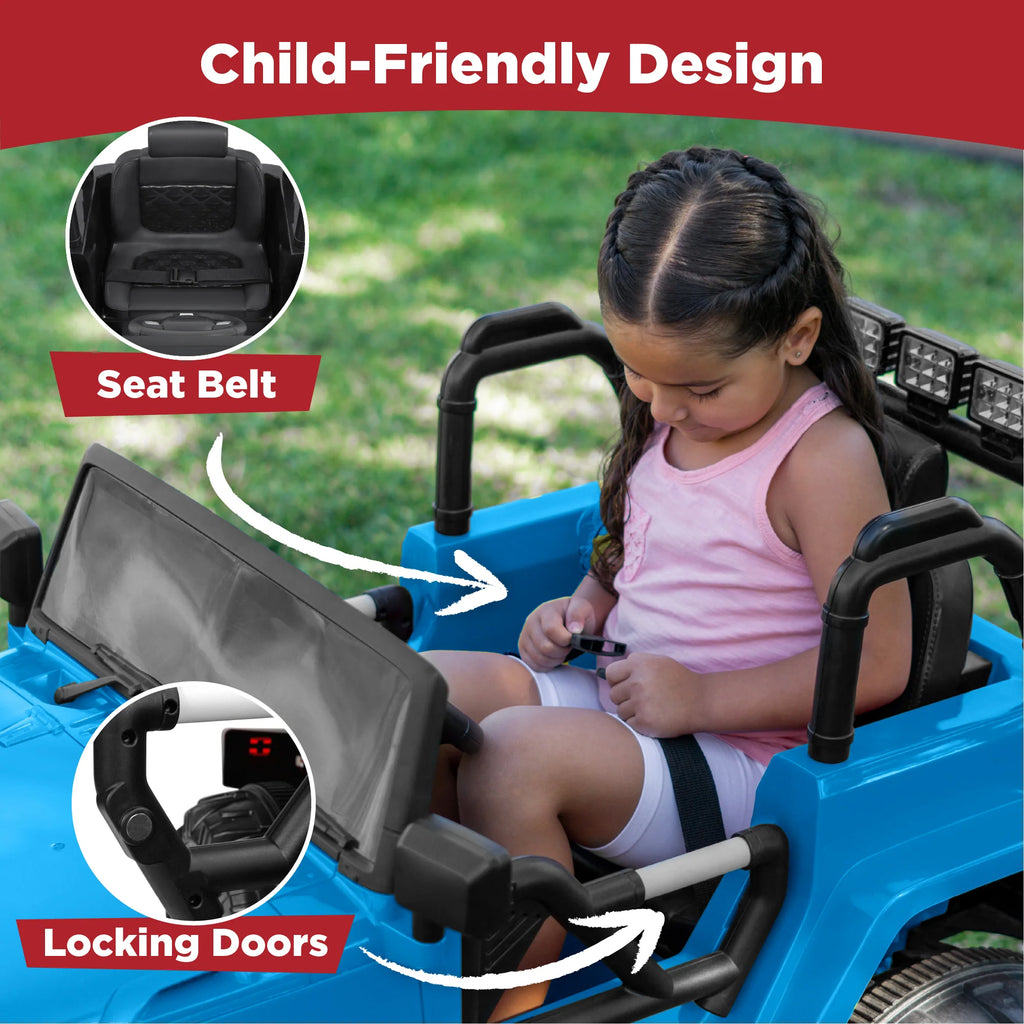 Jumbo 12V Kids Electric Ride on Car with Parent Remote, Seat Harness