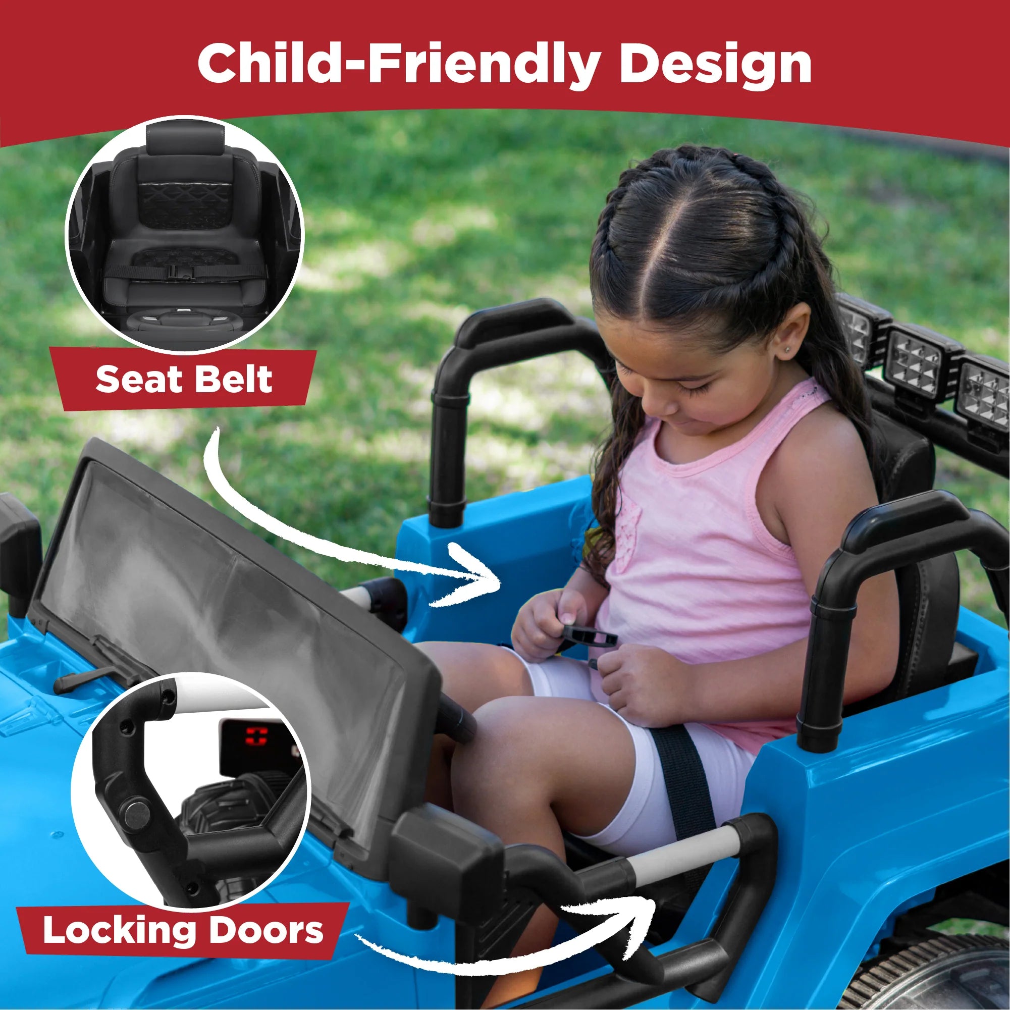 Jumbo 12V Kids Electric Ride on Car with Parent Remote, Seat Harness