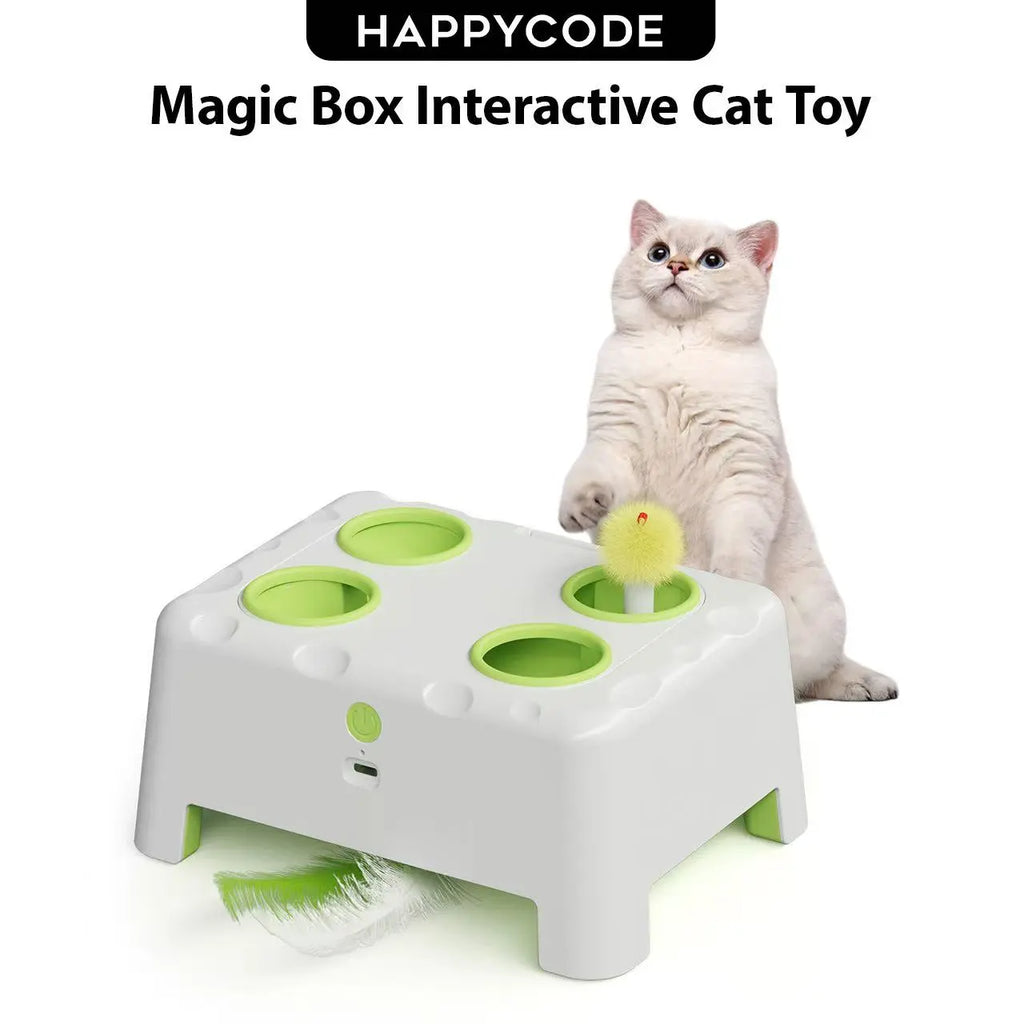 HAPPYCODE Magic House Interactive Cat Toy a 4-Hole Whack-A-Mole Electric Cat Toy Suitable for All Cats Features Three Modes: Feather Wand, Whack-A-Mole, and Rechargeable Pop-Up Hide-And-Seek Pet Supplies,Stimulating Cat Toys