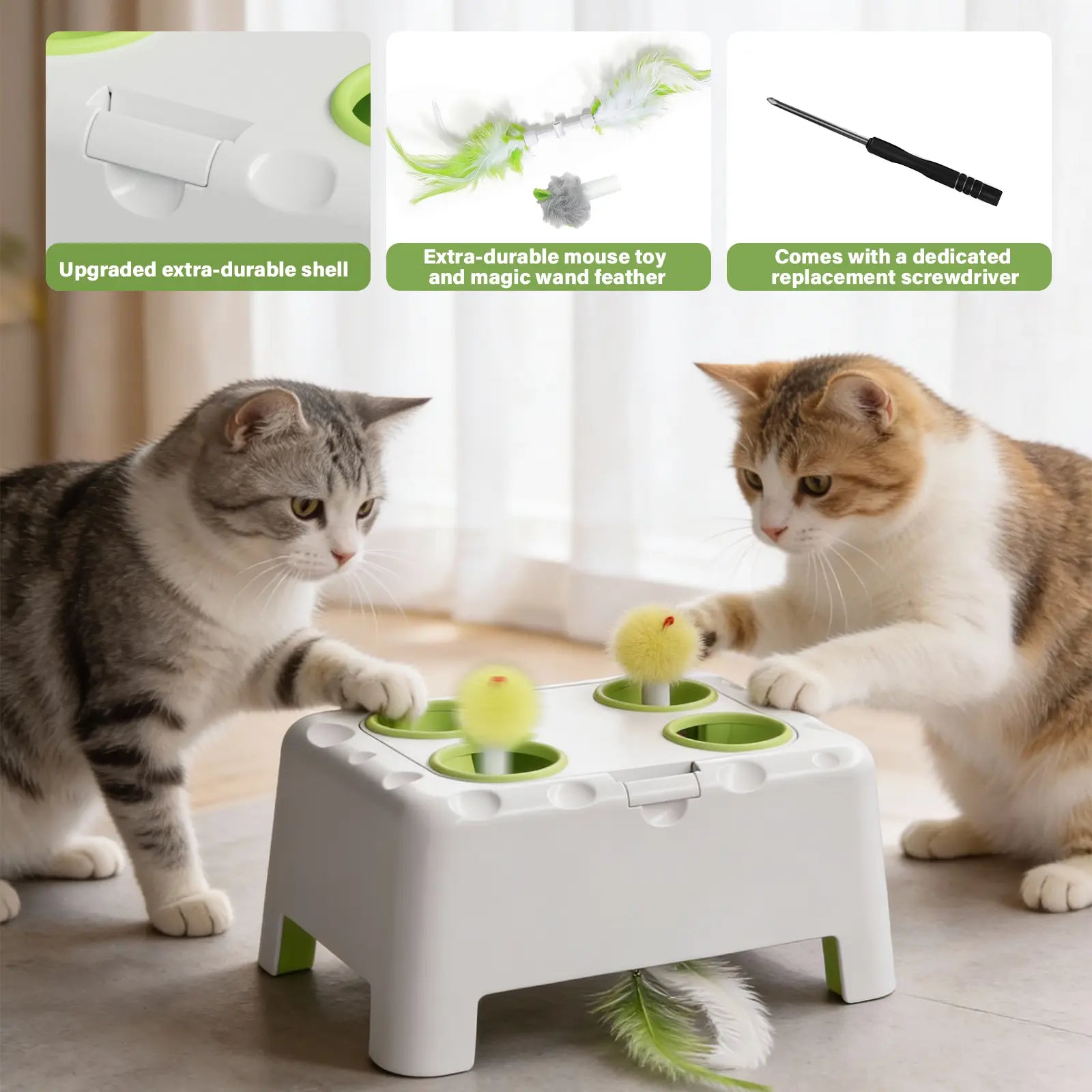 HAPPYCODE Magic House Interactive Cat Toy a 4-Hole Whack-A-Mole Electric Cat Toy Suitable for All Cats Features Three Modes: Feather Wand, Whack-A-Mole, and Rechargeable Pop-Up Hide-And-Seek Pet Supplies,Stimulating Cat Toys