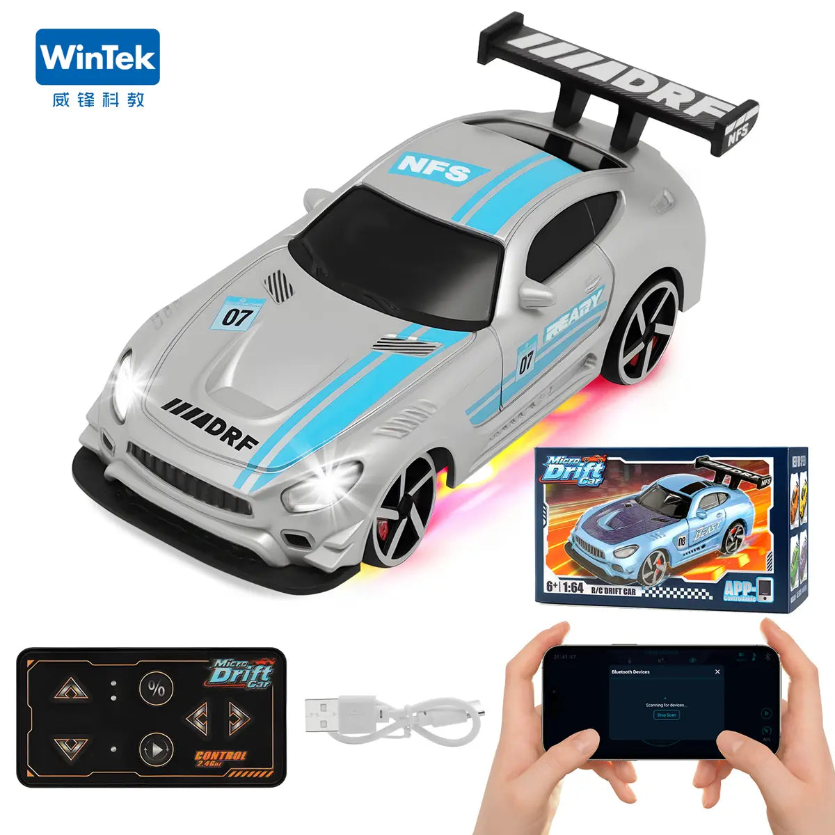 2026 Wintek 1:64 Mini Drift RC Car – Adult Desktop Racing Toy, App-Controlled RC with LED Lights & Adjustable Speed, Cool Gift for Boyfriend & Men
