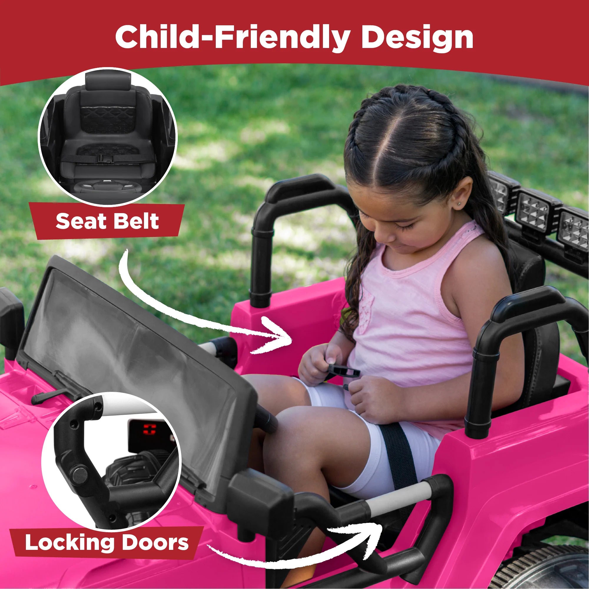 Jumbo 12V Kids Electric Ride on Car with Parent Remote, Seat Harness