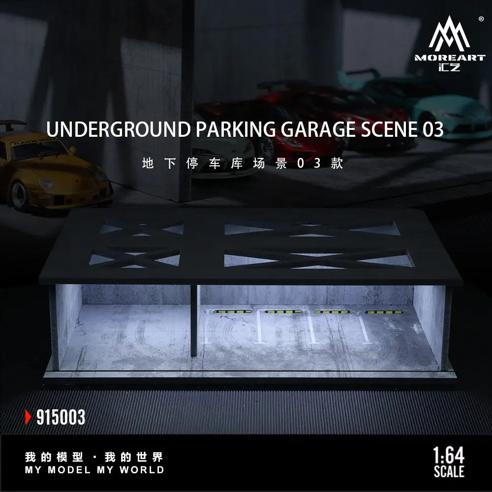 Diorama 1/64 Scale Car Garage Model LED Lighting City Street Underground Parking Lot Workshop Scene Display Model Collection Gift Toy