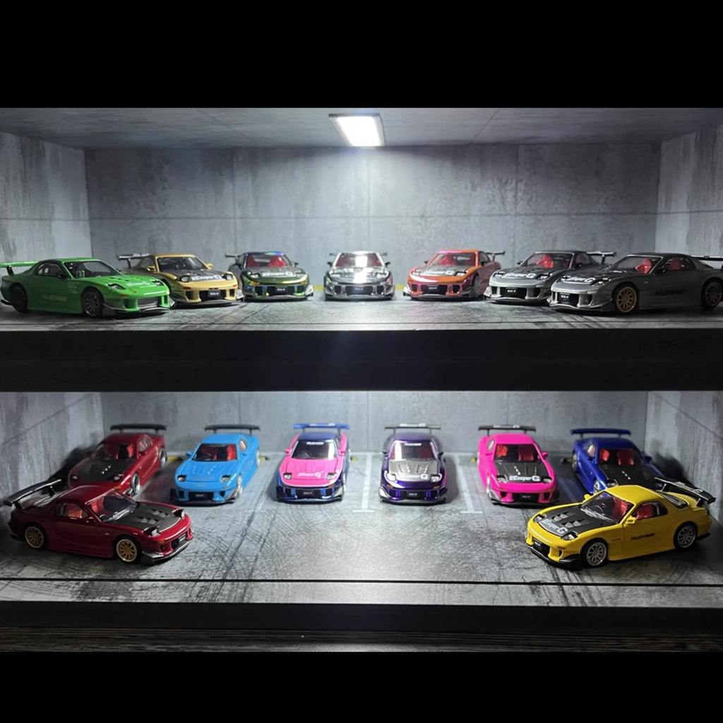 Diorama 1/64 Scale Car Garage Model LED Lighting City Street Underground Parking Lot Workshop Scene Display Model Collection Gift Toy