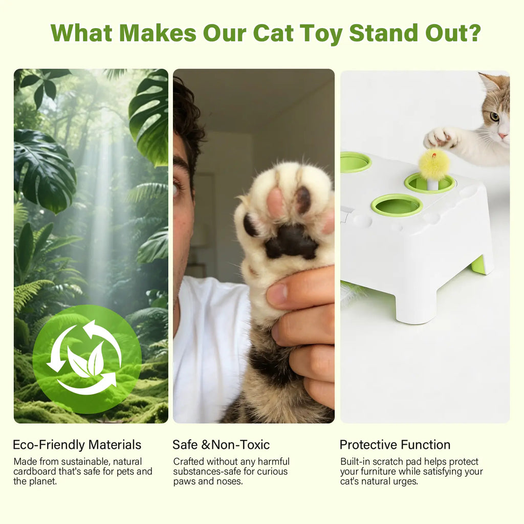 HAPPYCODE Magic House Interactive Cat Toy a 4-Hole Whack-A-Mole Electric Cat Toy Suitable for All Cats Features Three Modes: Feather Wand, Whack-A-Mole, and Rechargeable Pop-Up Hide-And-Seek Pet Supplies,Stimulating Cat Toys