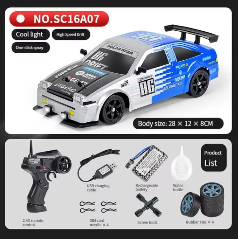 2.4G Drift Rc Car 4WD High Speed RC Drift Car Toy Remote Control Model Vehicle Car RC Vehicle Toy with Light Spray for Child