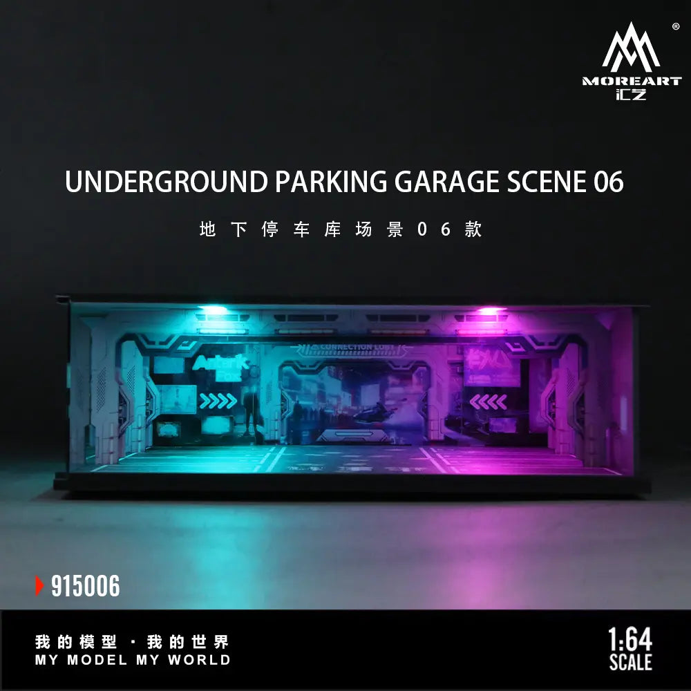 Diorama 1/64 Scale Car Garage Model LED Lighting City Street Underground Parking Lot Workshop Scene Display Model Collection Gift Toy