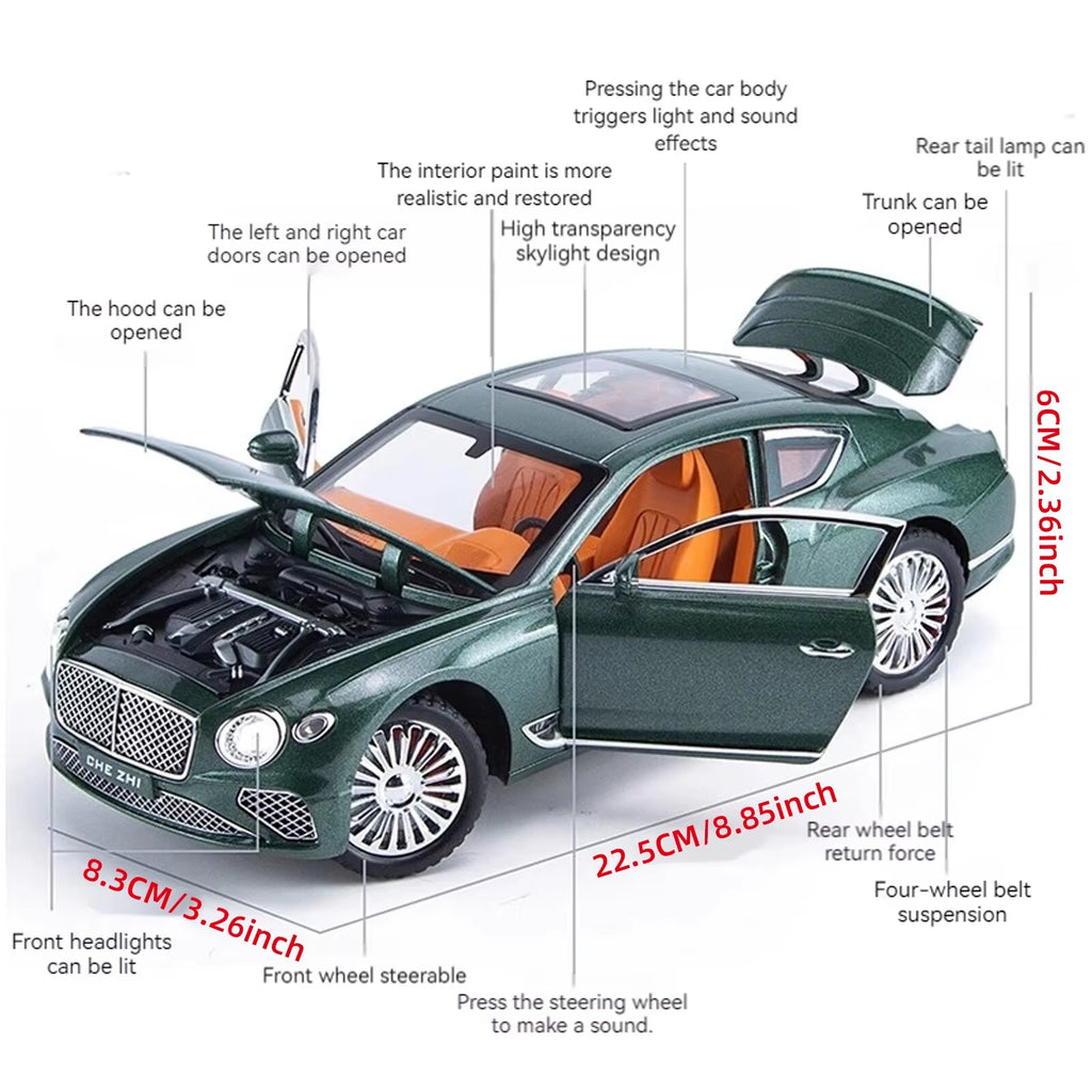 1:24 Continental GT Model Car Alloy Diecast Toy Car Collectible Pull Back Toy Vehicles With(Black)