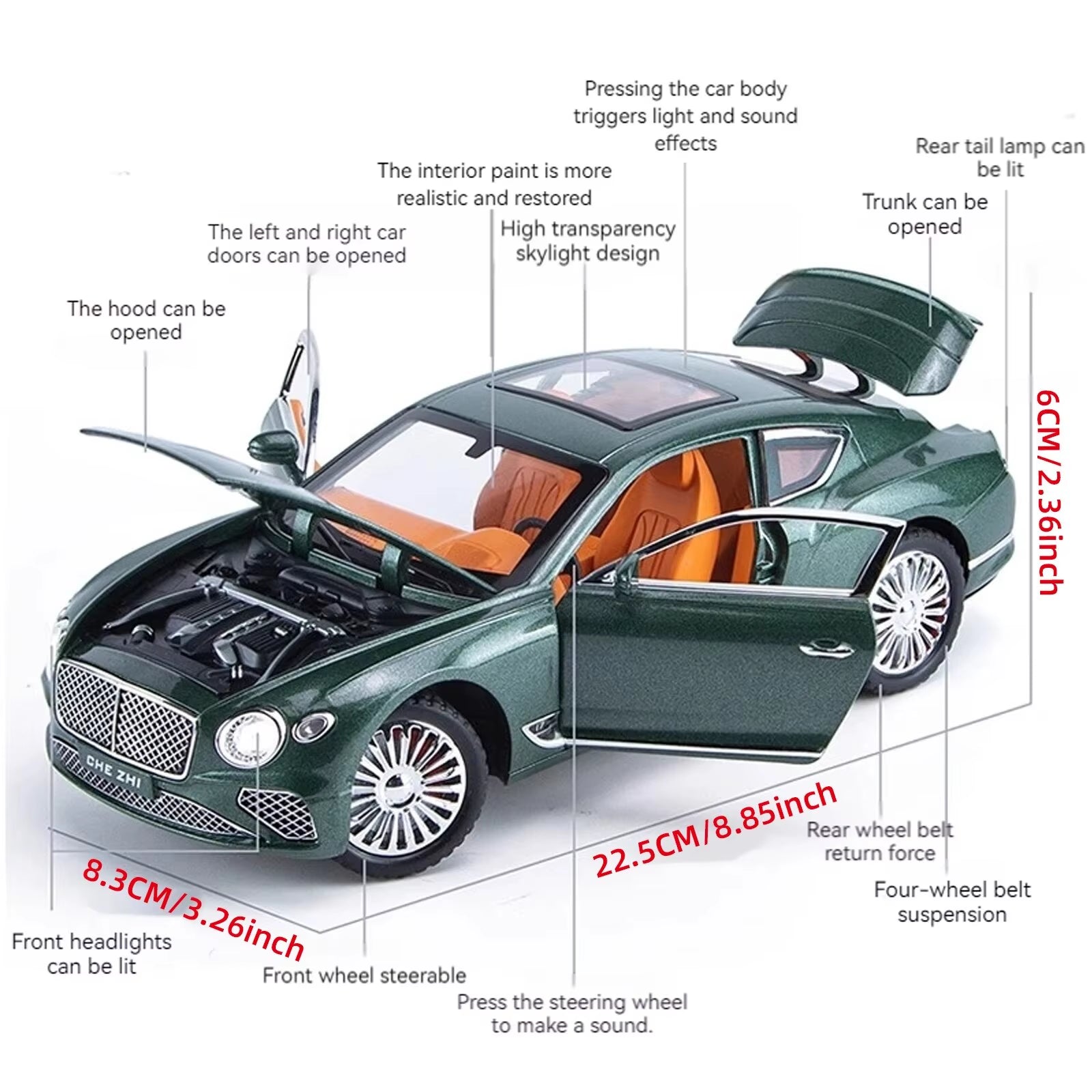 1:24 Continental GT Model Car Alloy Diecast Toy Car Collectible Pull Back Toy Vehicles With(Black)