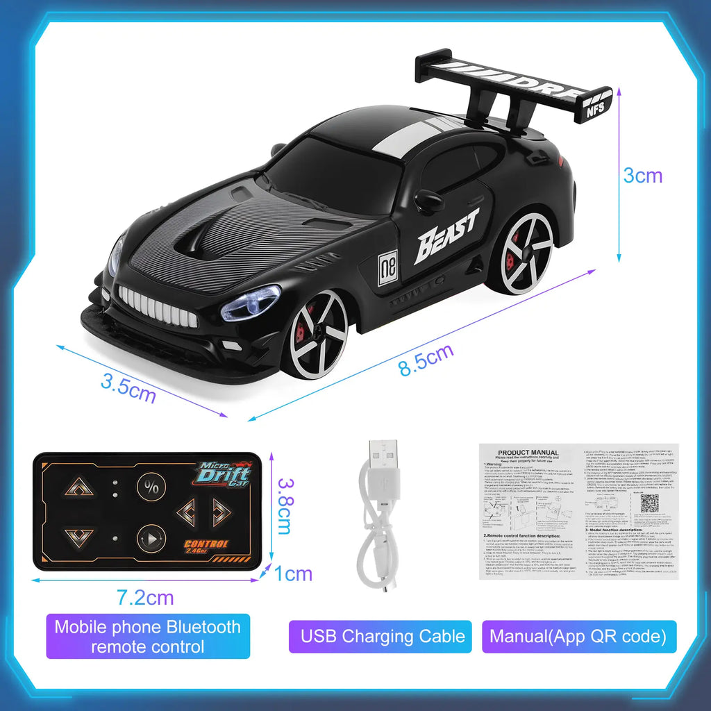 2026 Wintek 1:64 Mini Drift RC Car – Adult Desktop Racing Toy, App-Controlled RC with LED Lights & Adjustable Speed, Cool Gift for Boyfriend & Men
