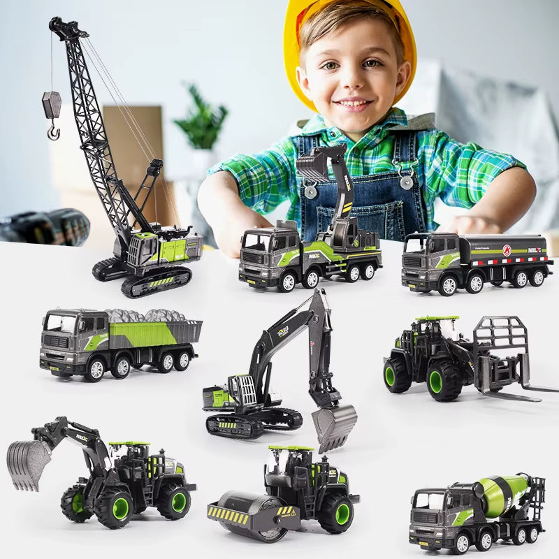 Alloy Engineering Vehicle Toy Models 1:50 Simulated Alloy Excavator, Bulldozer, Road Roller, Crane Boys' Engineering Vehicle Toy