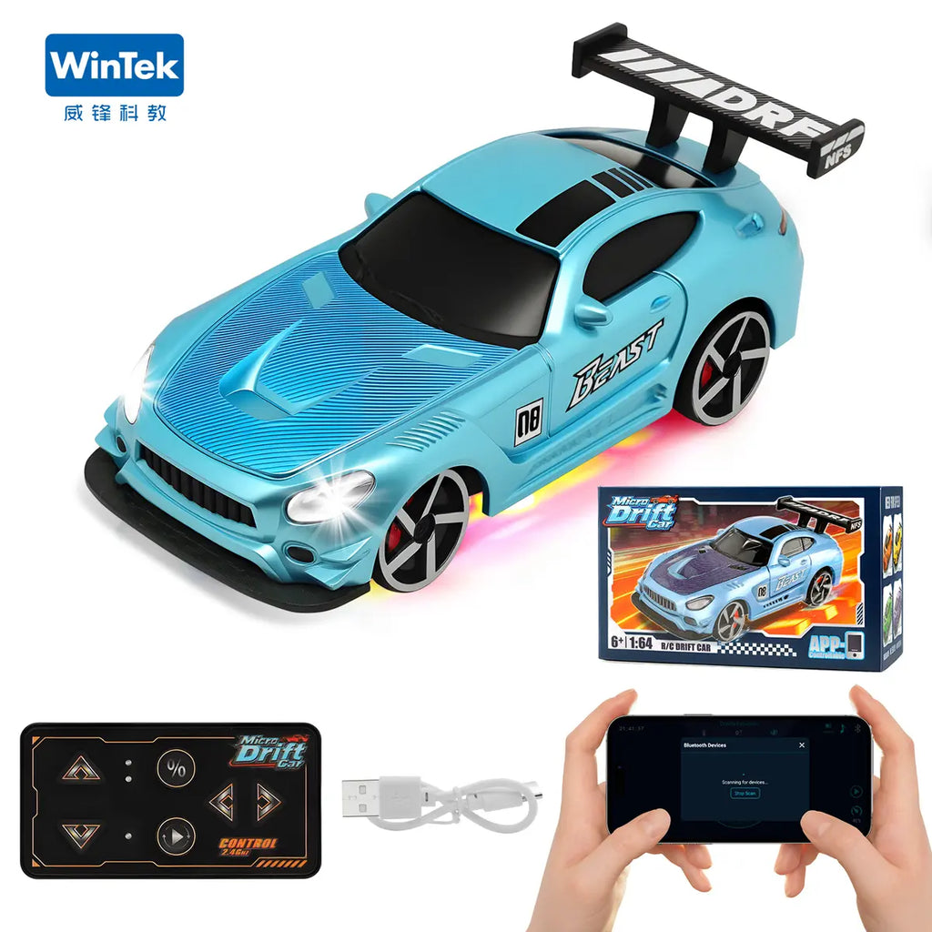 2026 Wintek 1:64 Mini Drift RC Car – Adult Desktop Racing Toy, App-Controlled RC with LED Lights & Adjustable Speed, Cool Gift for Boyfriend & Men