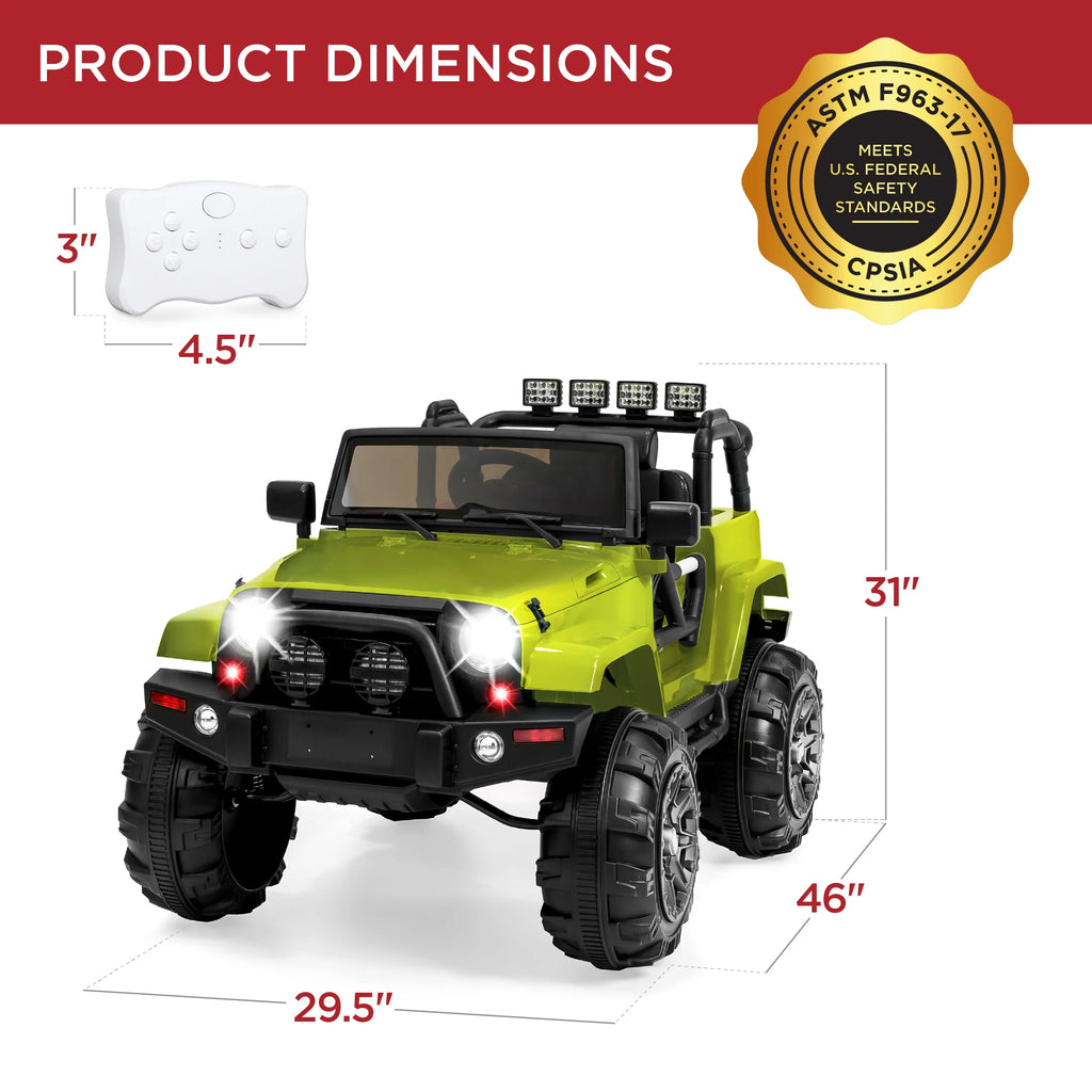 Jumbo 12V Kids Electric Ride on Car with Parent Remote, Seat Harness