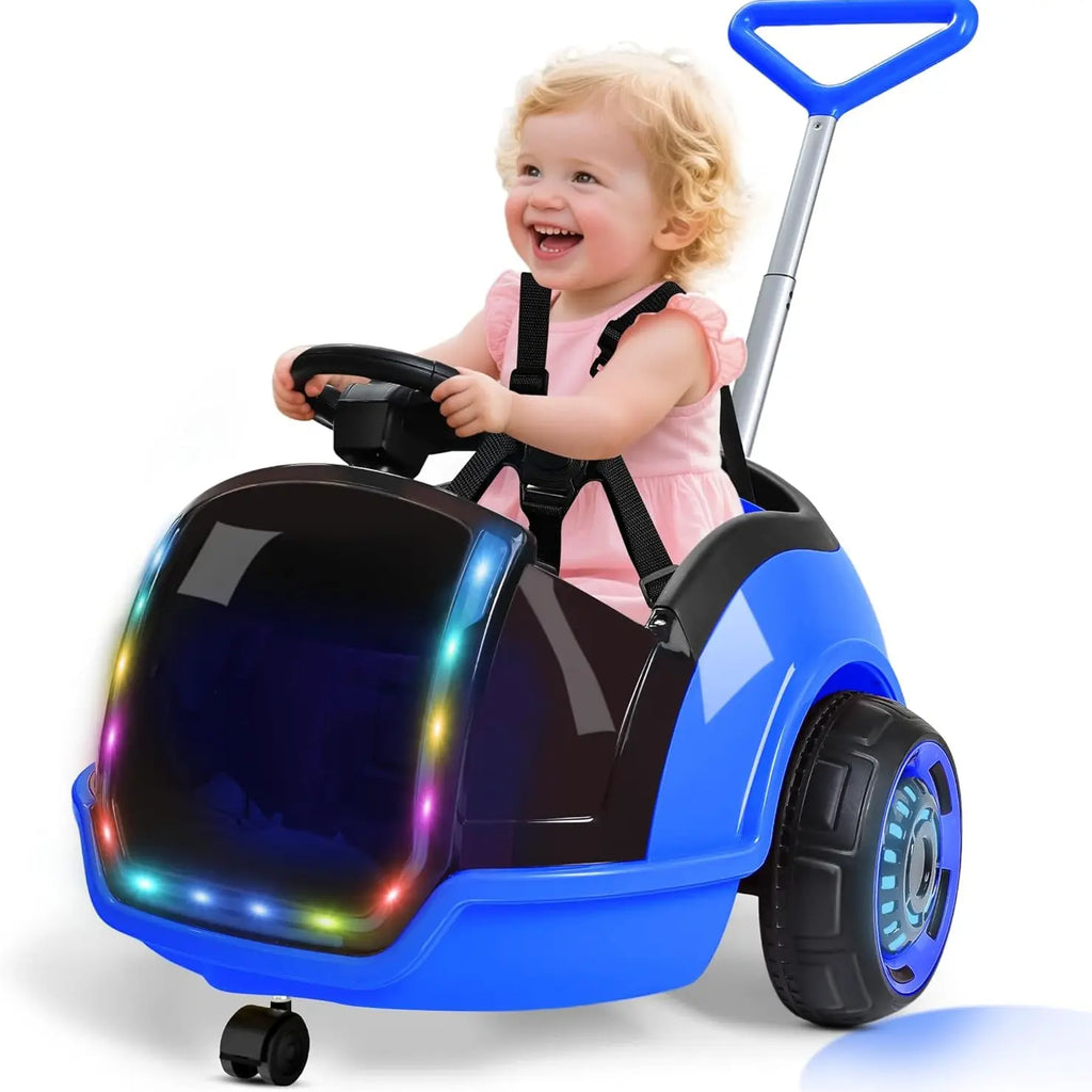 ANPABO 3-In-1 Electric Push Ride on Car, 12V Kids Ride on Toy W/Remote Control, 360° Spin, 5-Point Safety Belt, Colorful LED Light, Music Player, Push Car for Toddler