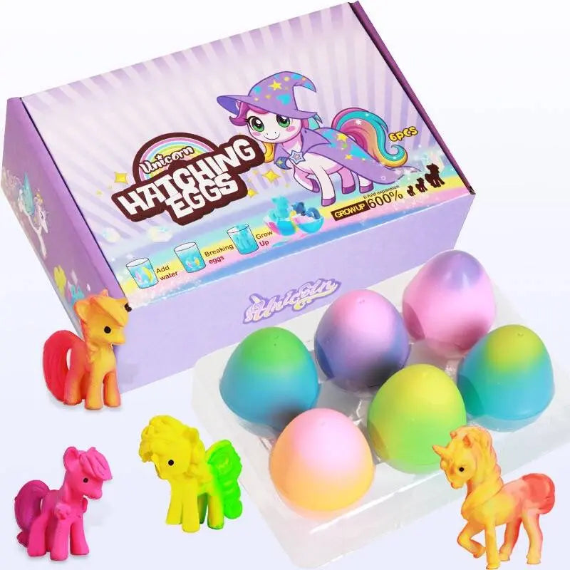 6 Pack Hatching Growing Unicorn Eggs Rainbow Colorful Eggs with 6 Unique Unicorns for Safe Fun & Magical Transformation - Perfect for Christmas & Birthday Gifts
